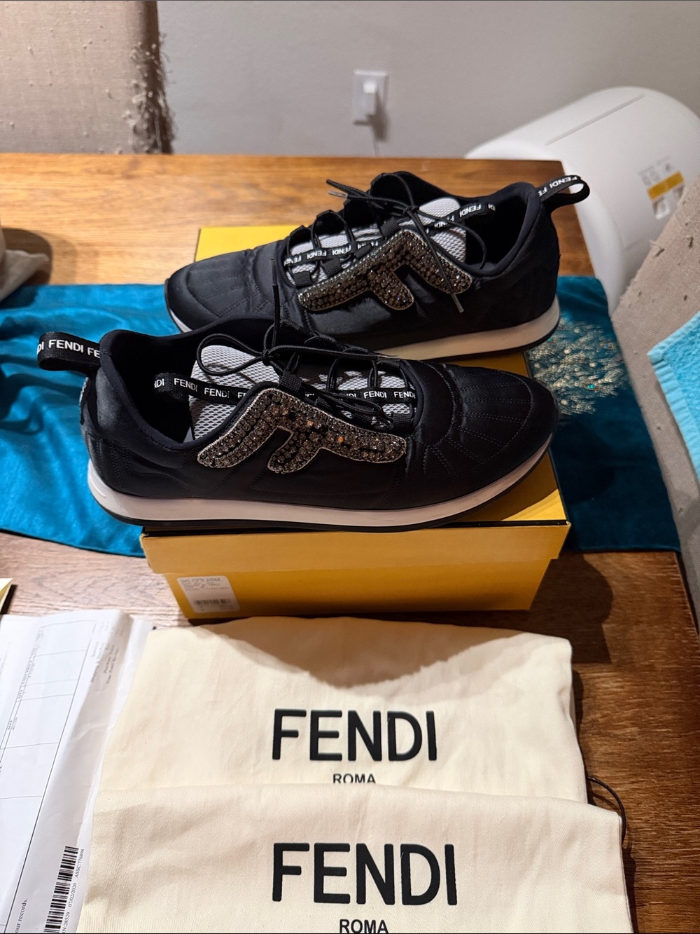 Fendi Black women’s Crystal-Embellished Logo Sneakers